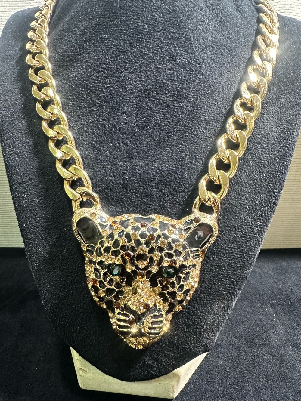 🚨 Natasha Couture Large Jeweled Panther Head Statement Runway Necklace
